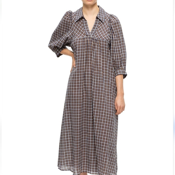 Samsoe Samsoe Opal Collared Midi Plaid Dress Size XS - Picture 9 of 10